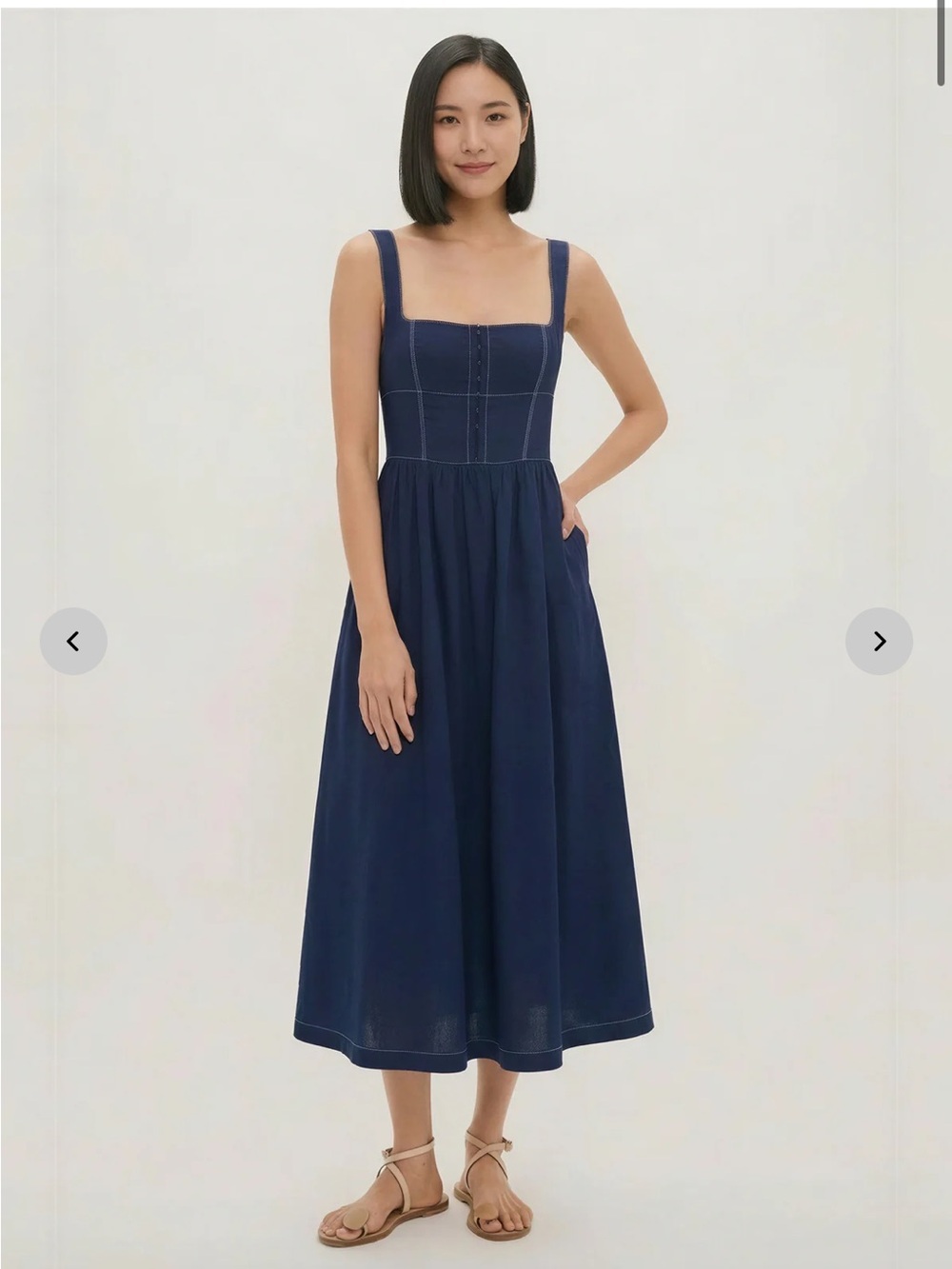fab'rik Navy Square Neck Midi Dress